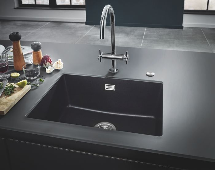 Мийка кухонна GroheK700U кварц. композит, прямокут., без крила, 610х460х210мм, чаша - 1, врізна, чорний граніт