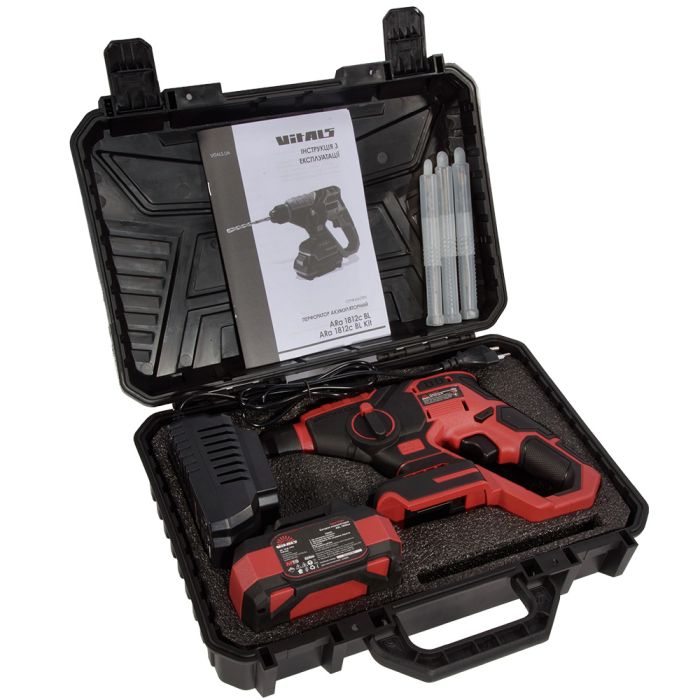 Перфоратор акумуляторний Vitals Master ARa 1812c BL Kit 18В акб 1х4.0А·год 1.7Дж 0-3000уд/хв 0-750об/хв IP21 ЗП 1.25кг