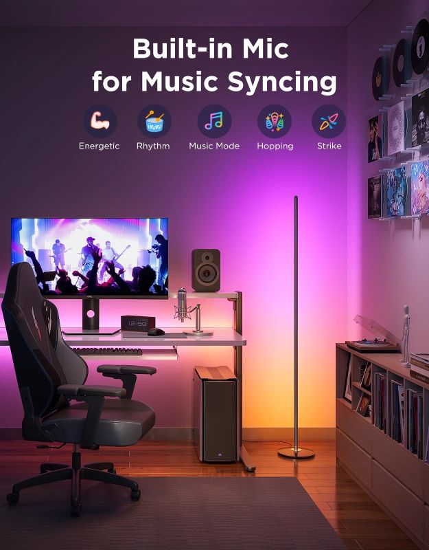 Торшер умный Govee H8076 Govee Floor Lamp lite, 1000Lm, RGBWW+RGBIC+WW, WI-FI/Bluetooth, черный