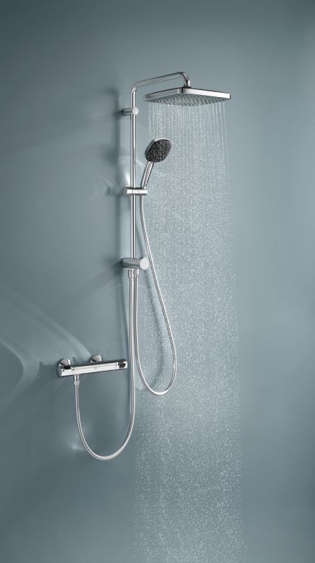 Душевая система Grohe QuickFix Vitalio Comfort 250 Flex с переключателем для душа, верхний душ, воронка, креп. - на стойке, хром
