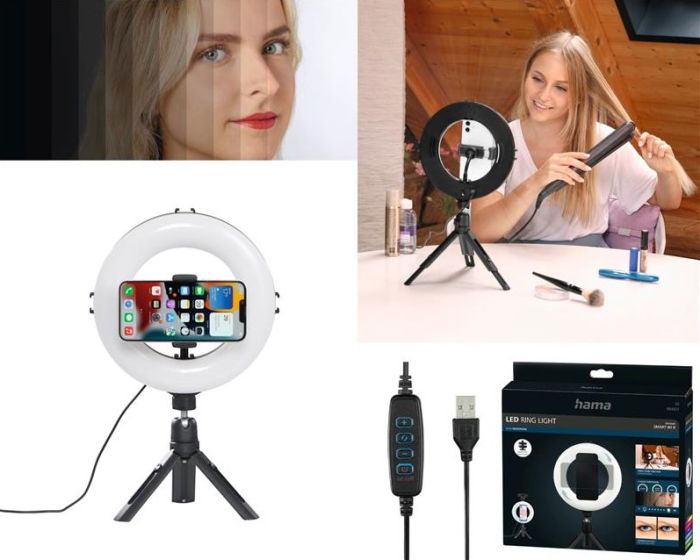 Трипод смартфона Hama Smart-80 V2,  шаровидный, 9.5cм, Bluetooth, со светодиодным кольцом, черный