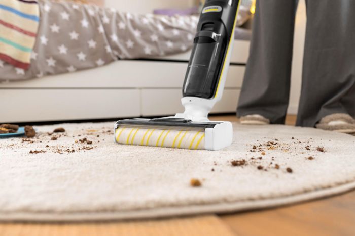 Пилосос karcher безпровідний FCV 4 Dry Extra, вологе прибирання, конт пил -0.45л, вода -0.75л, автон. робота до 45хв, самоочищення, білий