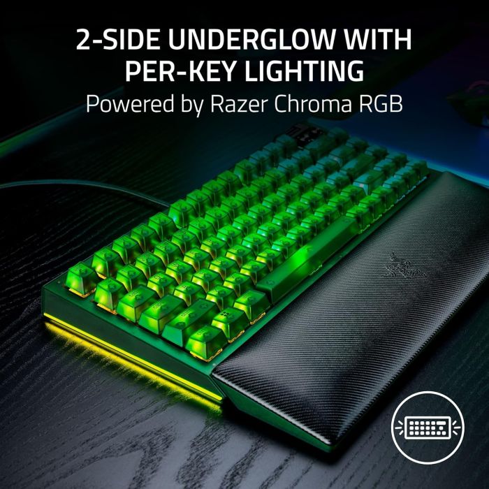 Клавіатура механічна Razer BlackWidow V4 75%, 83key, Mechanical Tactile Switch GEN-3, USB-A, EN, RGB, Phantom Green Ed.