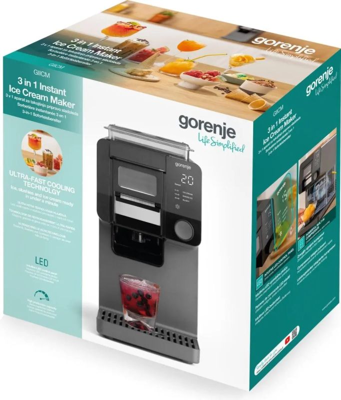 Морозивниця Gorenje  3 в 1, 210Вт, чаша-1л, 35 кг - 24 год., слаші, лід, морозиво, електронне управління, чорний