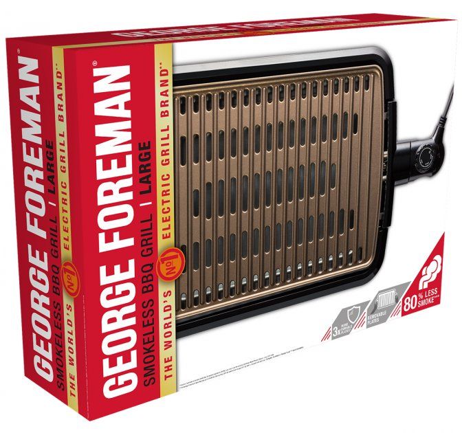 Гриль George Foreman барбекю Smokeless BBQ Grill 1606Вт, темп. режимів-3, з`ємні пластини, пластик, чорний