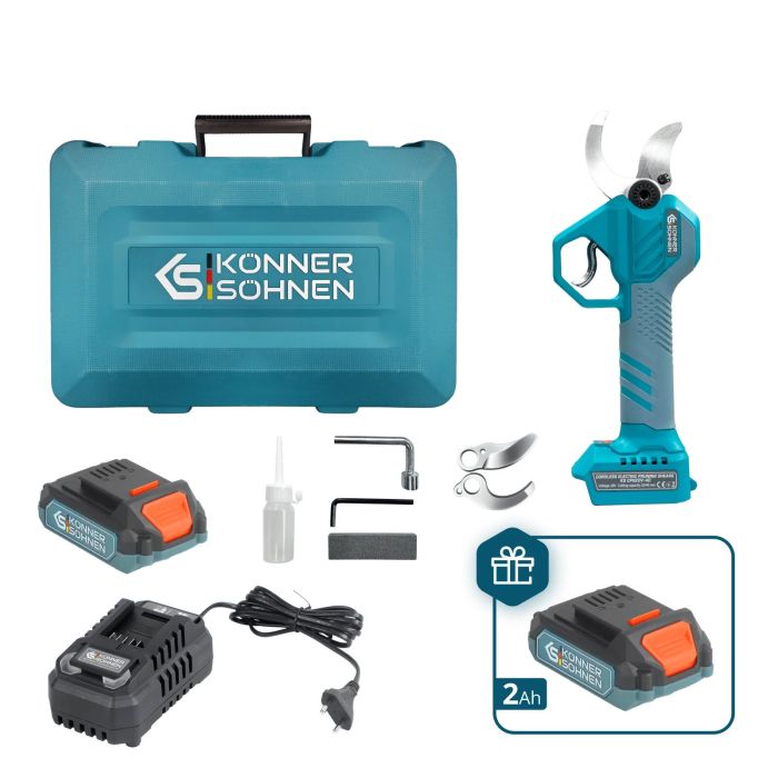 Секатор аккумуляторный Konner&Sohnen KS CPS20V-40 CASE PLUS 20В акб 2х2А·час d 20-40мм ЗП кейс 1кг