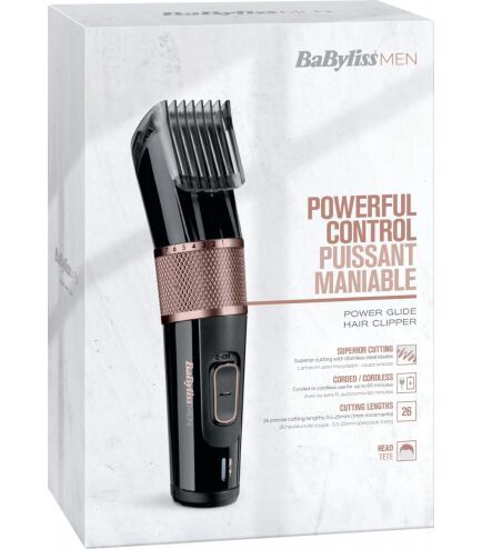 Машинка для стриження  Babyliss, мережа+акум., вібраційний мотор, насадок-1, сталь, чорно-коричневий
