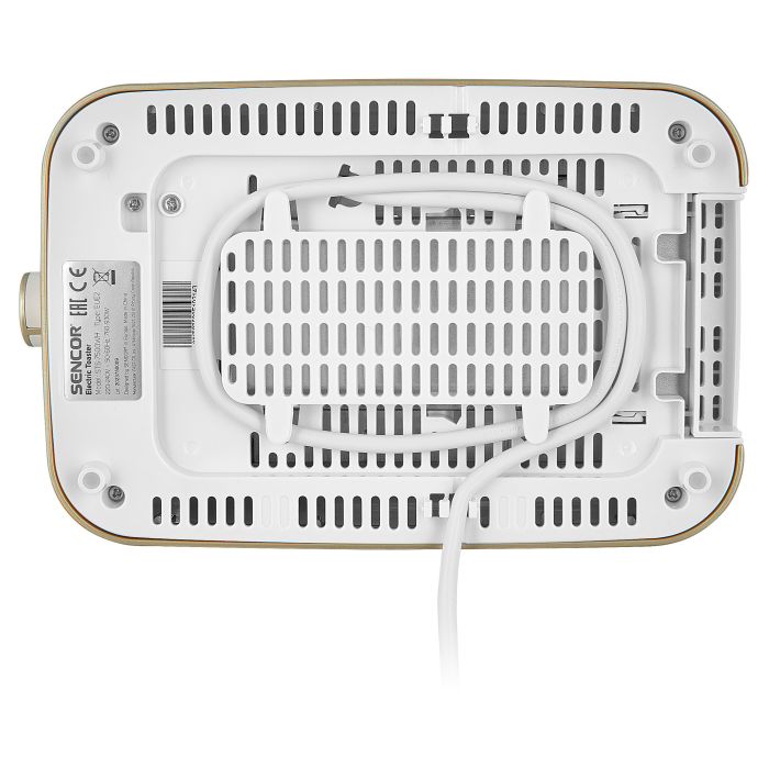 Тостер Sencor 930Вт, підігрів, розморожування, підсвічування, пластик, біло-золотий