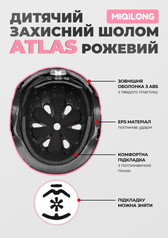 Детский защитній шлемMiqilong Atlas рожевий