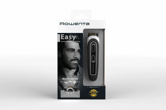 Триммер Rowenta Trim & Style для бороды, усов, головы и тела, сеть+акум., роторный мотор, насадок-11, чехол, титан.напыл., черно-серебрист.