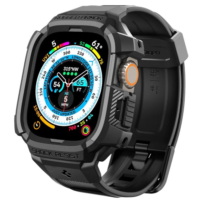 Чехол и ремешок 2в1 Spigen для Apple Watch Ultra 49mm, Rugged Armor Pro, Black