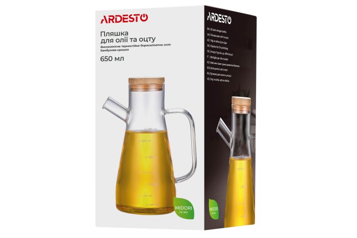 Бутылка для масла и уксуса Ardesto Midori, 650мл, боросиликатное стекло, прозрачный