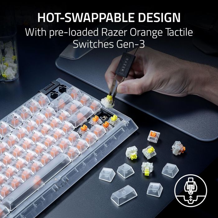 Клавіатура механічна Razer BlackWidow V4 75% RGB 83key Mechanical Tactile Switch GEN-3, USB-A, EN, Phantom White Ed.