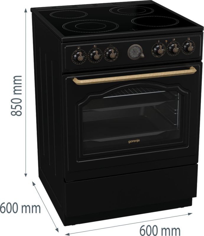 Плита Gorenje электрическая стеклокерамическая, 71л, 60x60см, дисплей, программатор, приготовление с паром, черный матовый