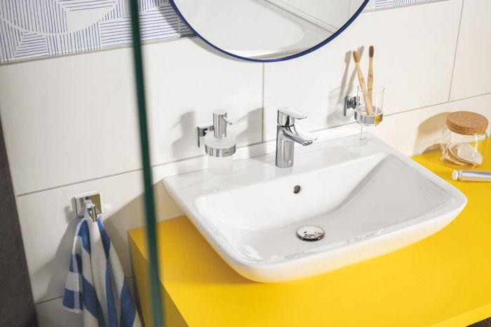 Стакан скляний Grohe QuickFix Start Cube з тримачем, хром