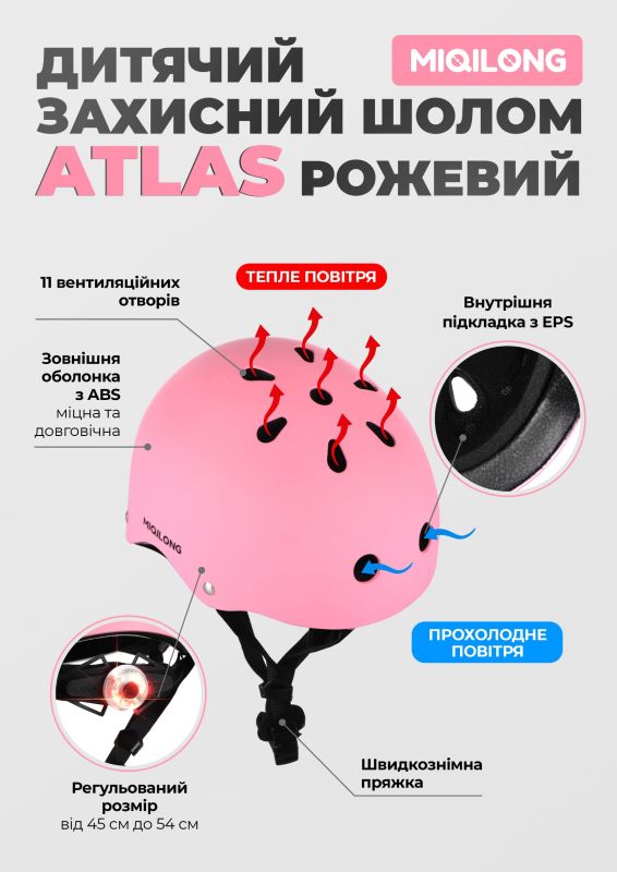Детский защитній шлемMiqilong Atlas рожевий