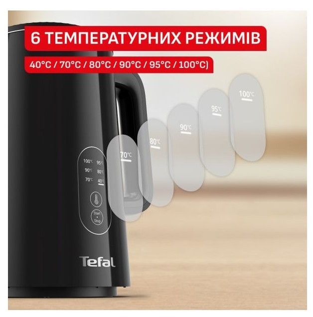 Електрочайник Tefal Thermo Protect Control 1.5л, Strix, з подвійними стінками, 6 темп.реж, чорний