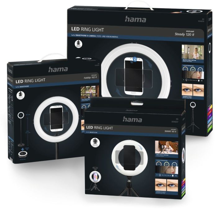 Трипод смартфона Hama Smart-80 V2,  шаровидный, 9.5cм, Bluetooth, со светодиодным кольцом, черный