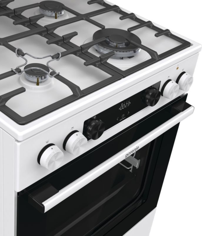 Плита Gorenje комбінована, 71л, 60x60см, дисплей, чавун,з кришкою, програматор IconLed, білий