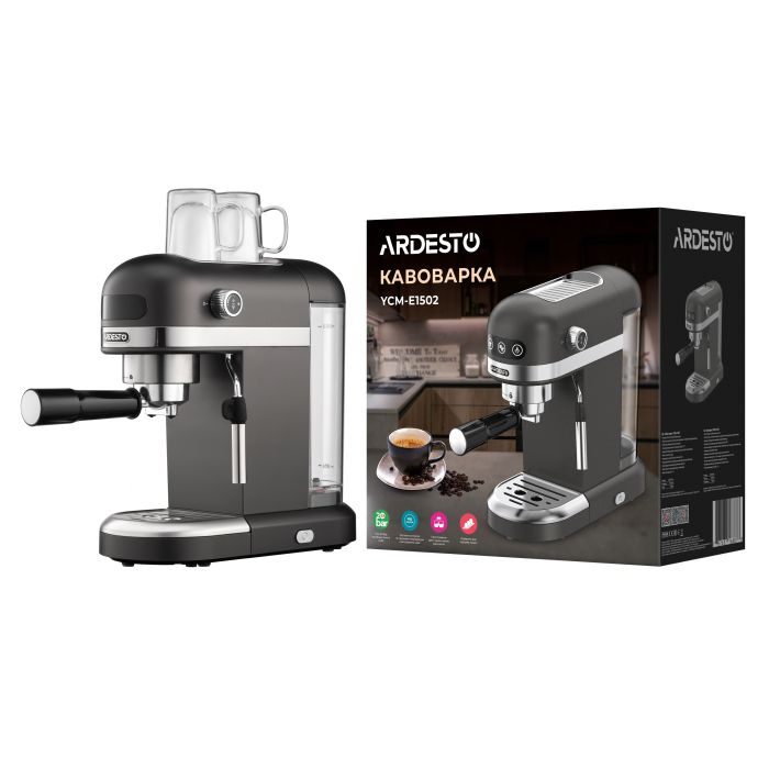 Кофеварка Ardesto  рожковая 1.4л, молотый, ручной капучинатор, подогрев чашек, чорний