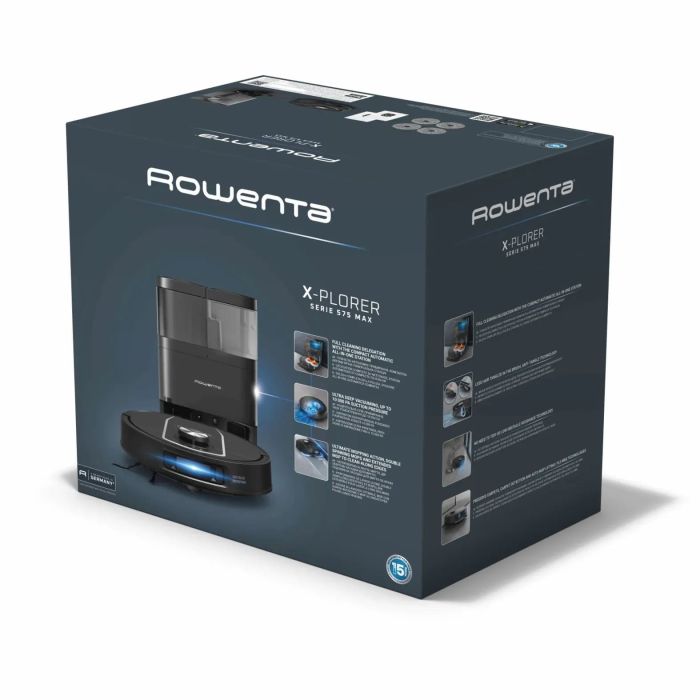 Робот-пилосос Rowenta миючий X-Plorer Serie 575 Max Standard, 10000ПаВт, h=10.5см, 0.22л, конт пил -0.3л, автон. робота до 120хв, чорний