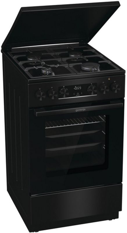 Плита Gorenje комби, 70л, 50x60см, дисплей,  чугун, черный