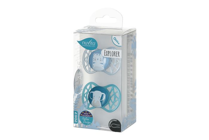 Пустышка Nuvita 7067 Air55 Explorer симметрическая 0m+ (тигр, слон) 2шт
