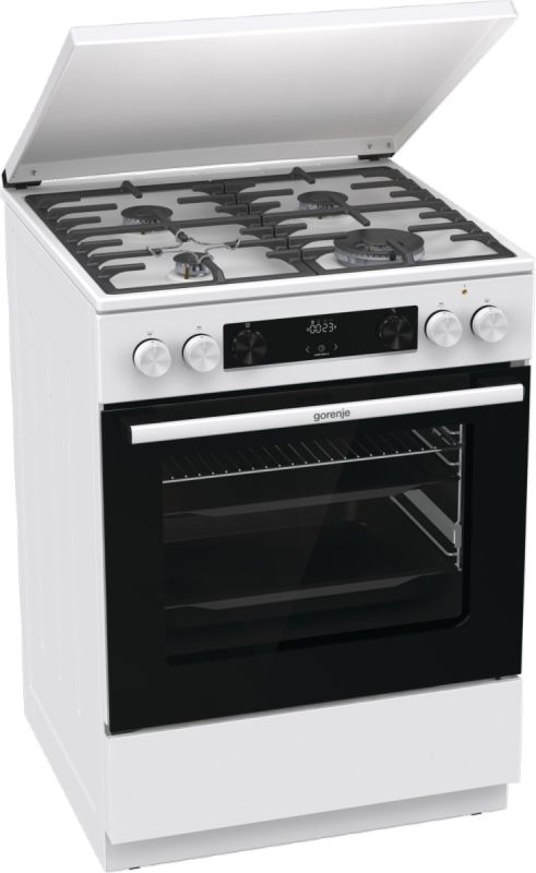 Плита Gorenje комбінована, 71л, 60x60см, дисплей, чавун,з кришкою, програматор IconLed, білий
