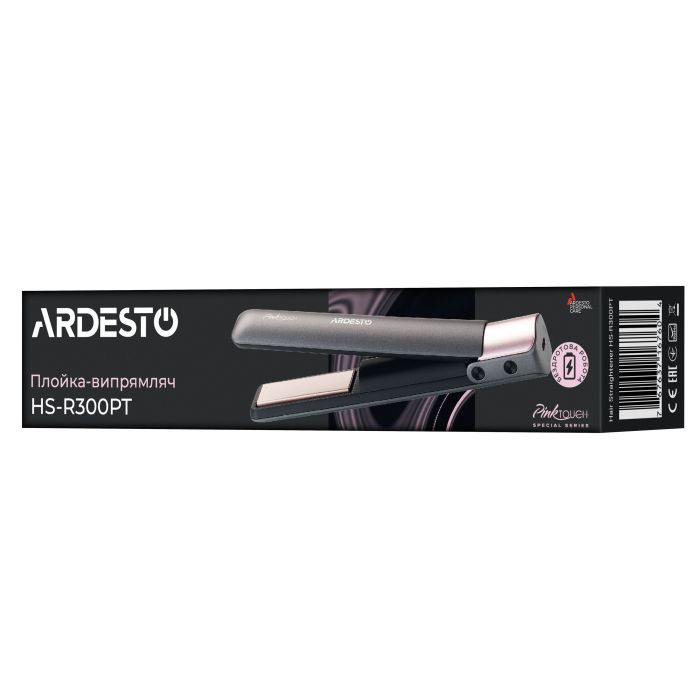 Выпрямитель Ardesto Pink Touch, аккумуляторный, 50Вт, 160-200C, дисплей, керамика, USB-C > USB-A, серый+розовый