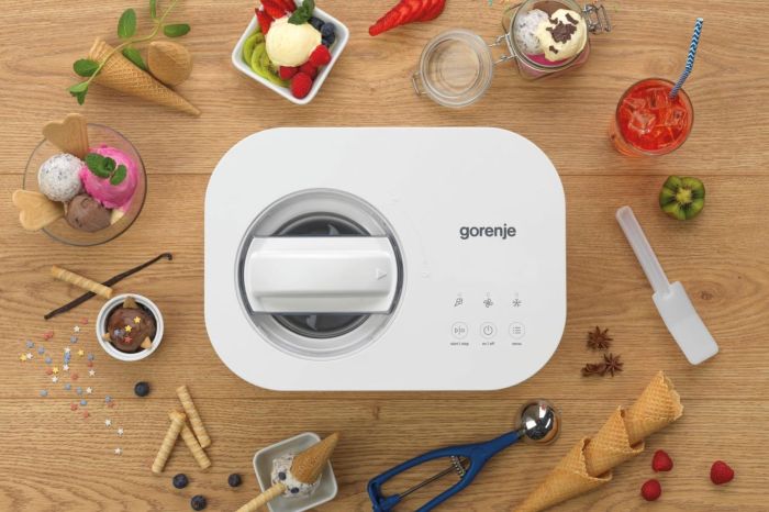 Мороженица Gorenje 100Вт, чаша-1л, время приготовл.-30мин, пластик, бело-серый