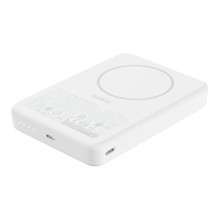 Акумулятор портативний літій-іонний Power Bank Belkin 10000мА·год, 20Вт PD/Qi2 15Вт, Slim Magnetic, білий