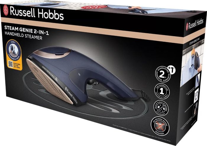 Отпариватель Russell Hobbs Steam Genie 2-в-1, 1700Вт, 150мл, паровой удар -20гр, постоянный пар - 20гр, керам. подошва, синий