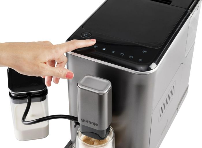 Кофемашина Gorenje, 1,5л, зерно, автомат.капучинатор, дисплей, авторецептов - 7, сенсорное управл., антрацит