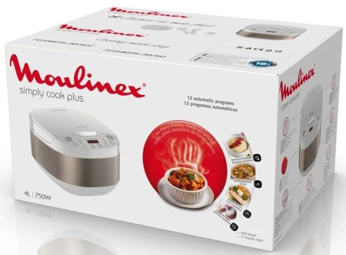 Мультиварка Moulinex SimplyCook Plus, 750Вт, чаша-4л, электронное управл., металл/пластик, белый