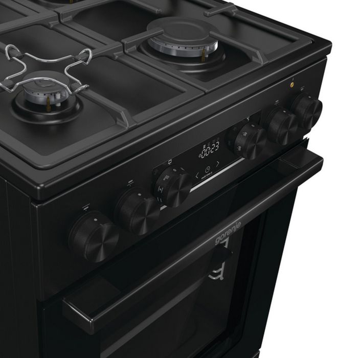 Плита Gorenje комби, 70л, 50x60см, дисплей,  чугун, черный