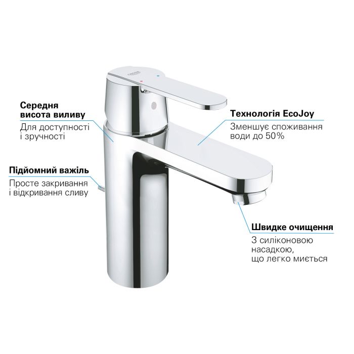 Смеситель для раковины Grohe Get M дл. излива - 122мм, неповоротный, 1 рычаг, хром