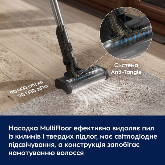 Пылесос Electrolux беспроводный, конт пыль -0.3л, автон. раб. до 50мин, вес-1.9кг, HEPA10, 3 насадки, синий