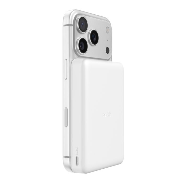 Акумулятор портативний літій-іонний Power Bank Belkin 10000мА·год, 20Вт PD/Qi2 15Вт, Slim Magnetic, білий