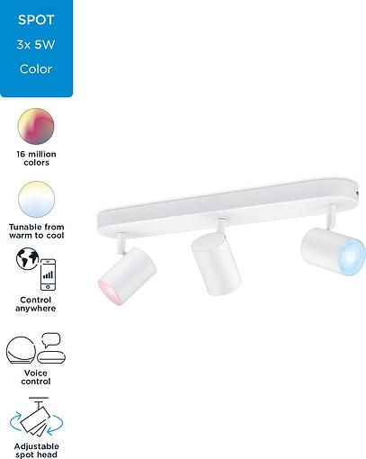 Светильник точечный накладной умный WiZ IMAGEO Spots, 3х5W, 2200-6500K, RGB, Wi-Fi, белый