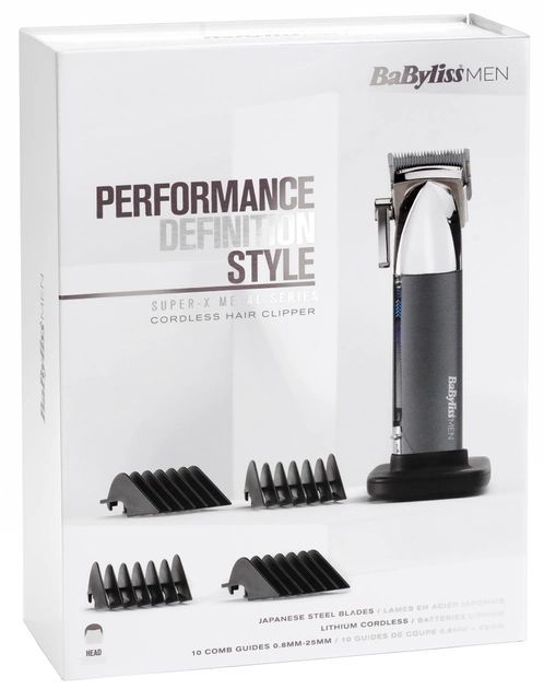 Машинка для стриження  Babyliss, мережа+акум., вібраційний мотор, насадок-10, кейс, чохол, гребінець у компл., сталь, сірий
