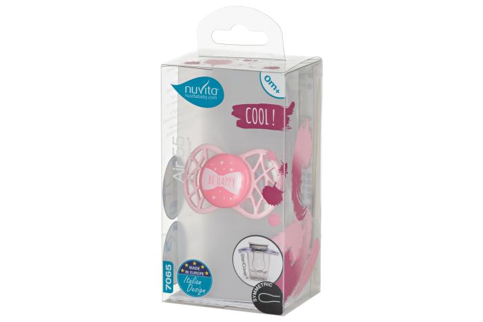 Пустышка Nuvita 7065 Air55 Cool симметрическая 0m+ "BE HAPPY" цвет "розовый кварц"