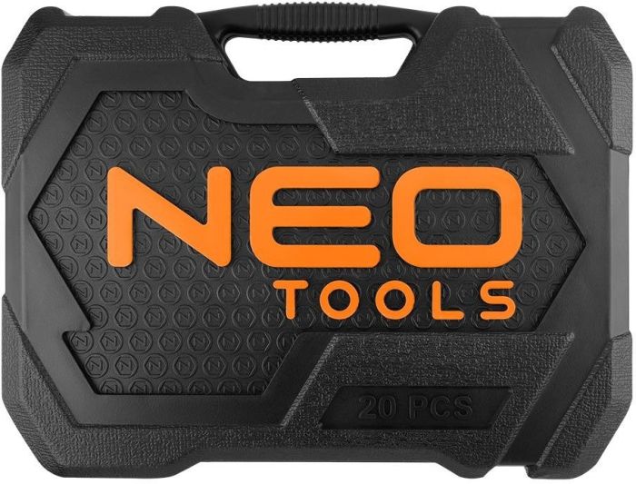 Набор инструмента Neo Tools, набор торцевых головок, 20шт, 1/2", трещотка 90 зубцов, CrV, кейс
