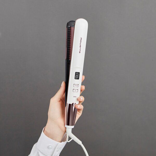 Випрямляч Rowenta Volumizer, >240Вт, темп.режимів-8, 140-210С, дисплей, іонізація, кераміка, біло-рожевий