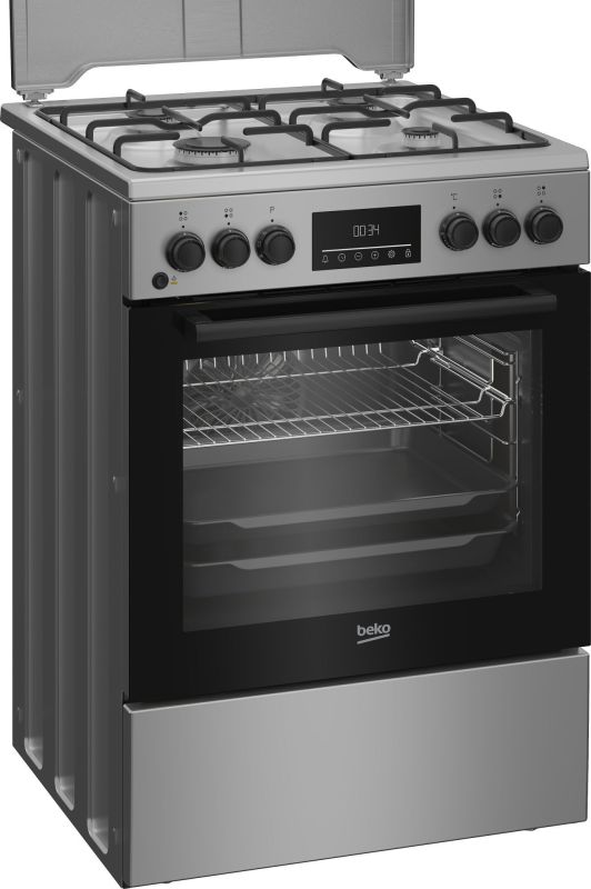 Плита Beko комби, 72л, 60x60см, дисплей, конвекция, серый