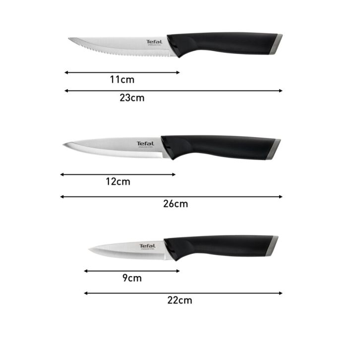 Набір ножів Tefal Essential, 3шт, нержавіюча сталь, пластик, чорний