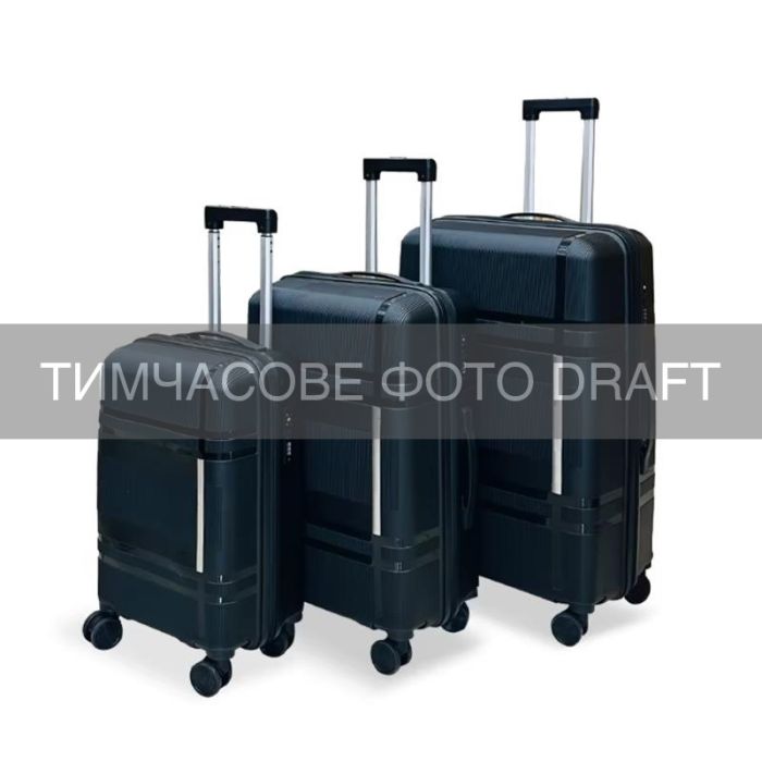 Набір валіз 2E, M6939, поліпропілен, (L+M+S), 4 колеса, кодовий замок, чорний