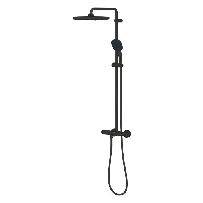 Душова система Grohe  Vitalio Comfort 250 зі змішувачем-термостатом для душу, верхній душ, лійка, кріпл. - на стійці, матовий чорний