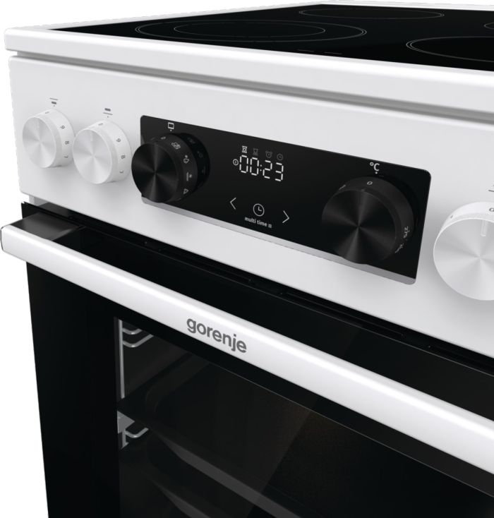 Плита Gorenje електрична склокерамічна, 70л, 50x60см, дисплей, приготування з паром, програматор, білий
