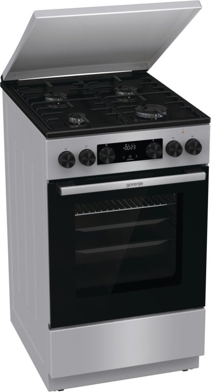 Плита Gorenje комбінована, 70л, 50x60см, метал. кришка, дисплей, IconLed, емальовані реш, титан