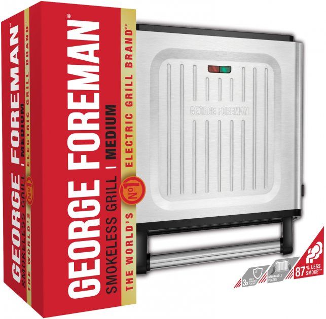Гриль George Foreman прижимной SmokelessGrill 1575Вт, темп. режимов-1, съёмные пластины, пластик, черный